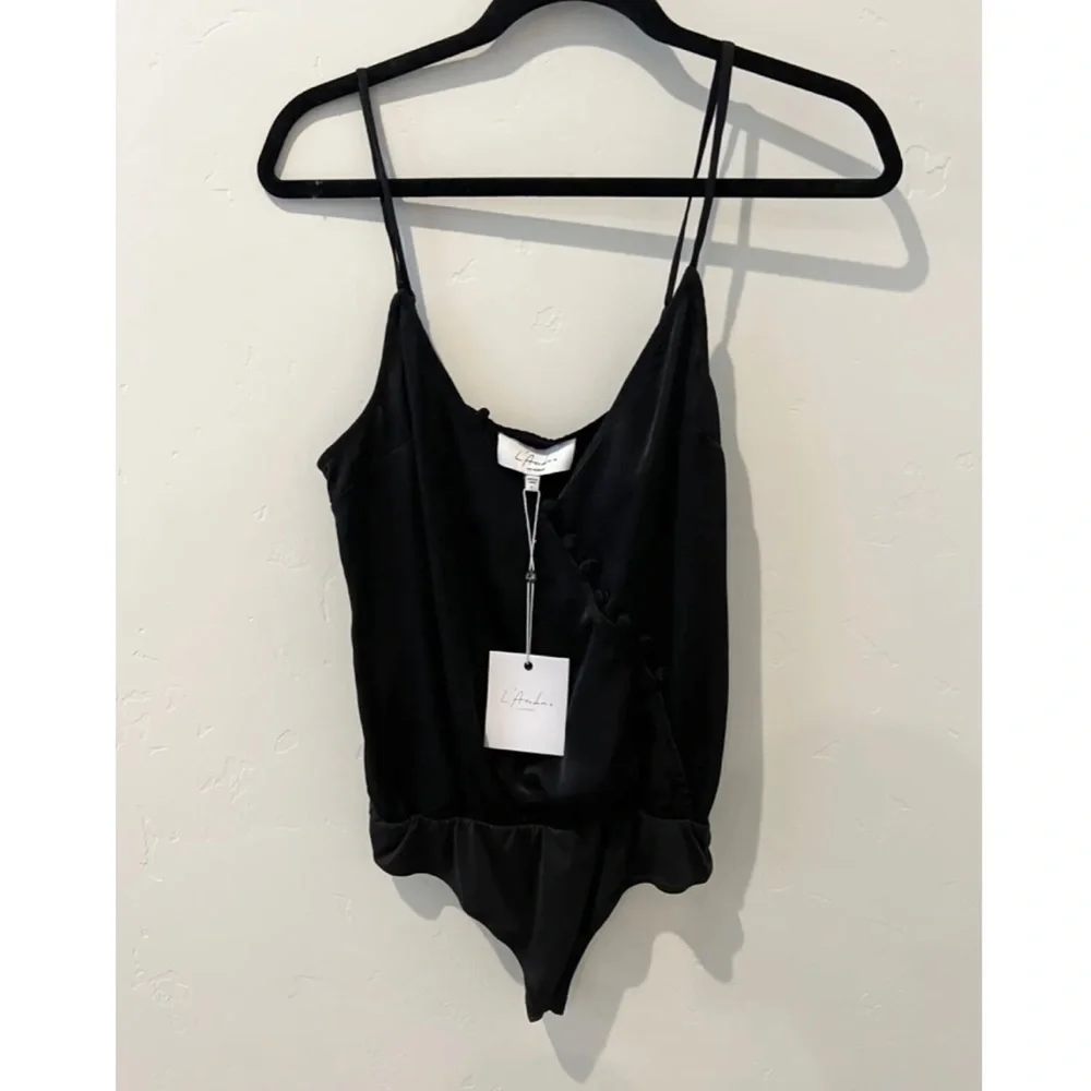 L' Academie Black Milkyway Bodysuit sz Small NEW w/tags - Picture 2 of 4
